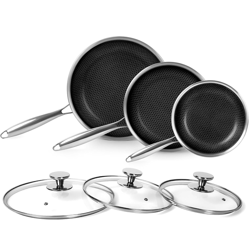 Crepe Pan Nonstick - Frigideira de aço inoxidável com tampa